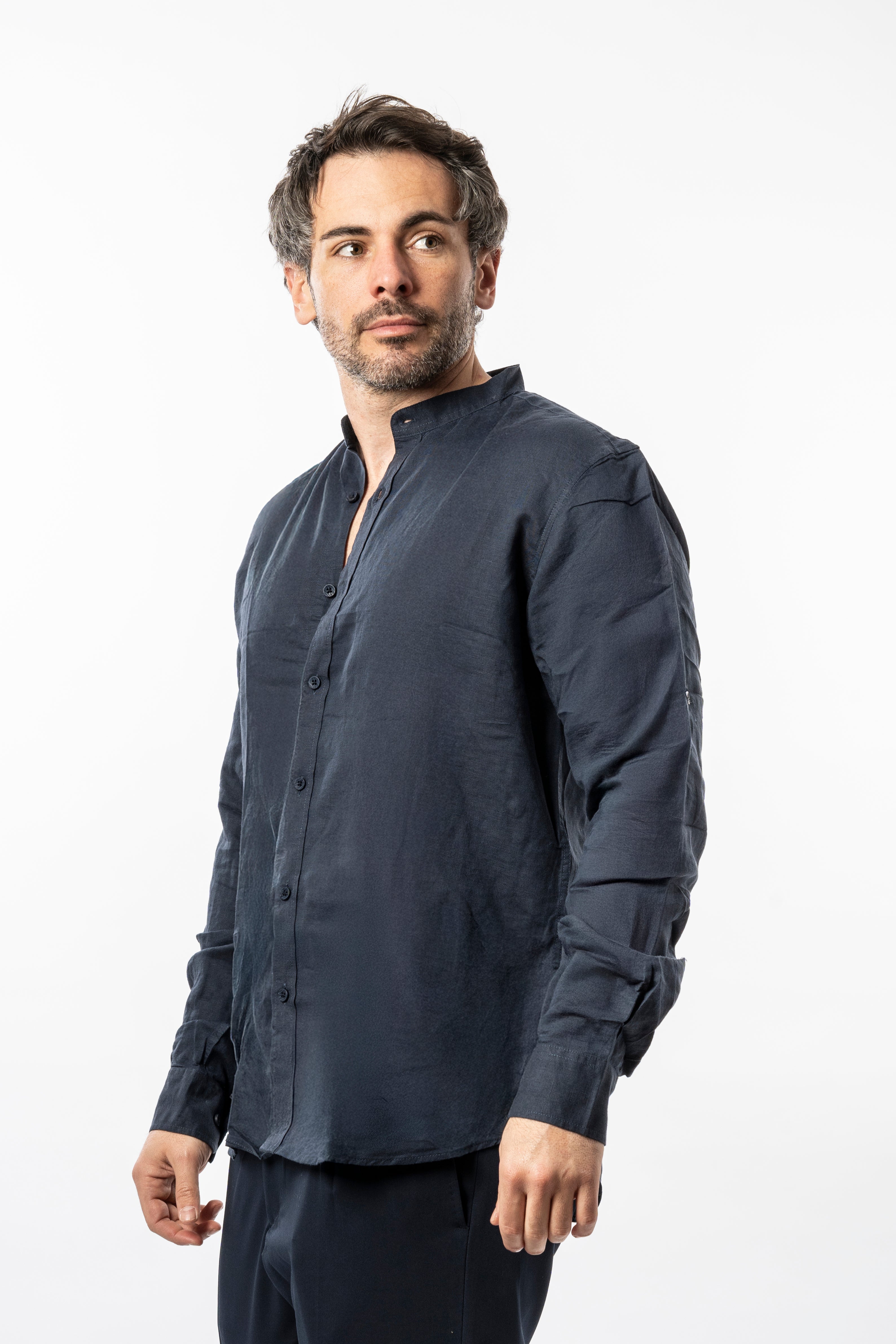 Camicia Vinc coreano linon - Nero